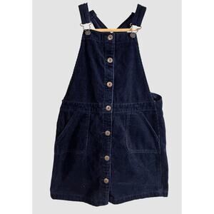 OSHKOSH B GOSH Vintage Navy Blue Corduroy Button Up Overall Dress Youth Sz 14